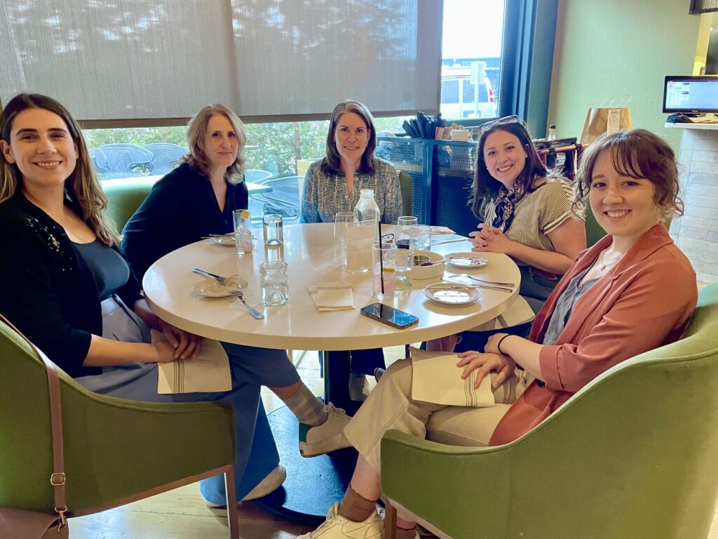 The Designers Collaborative members are enjoying a great meal as part of TDC's Trip - Made in America Furniture Tour